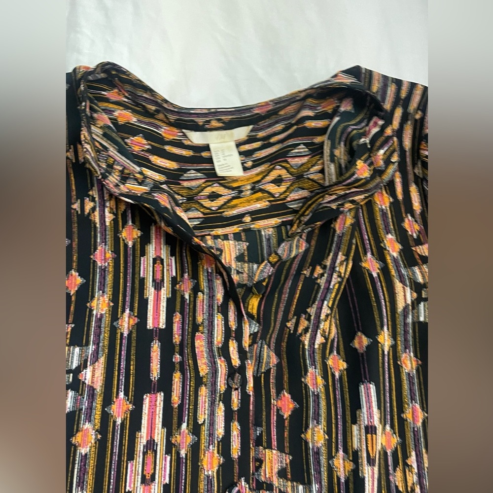 H&M Black Blouse size 10 with Pink graphic pattern